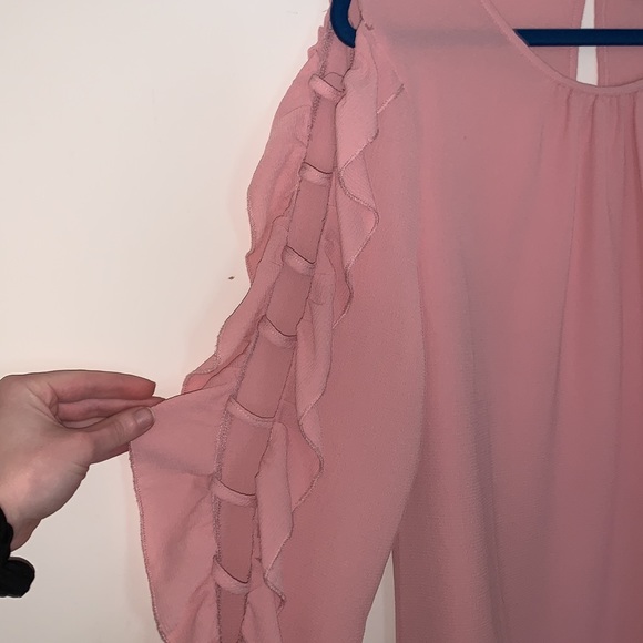 womens L light pink long open sleeve blouse - Picture 3 of 8